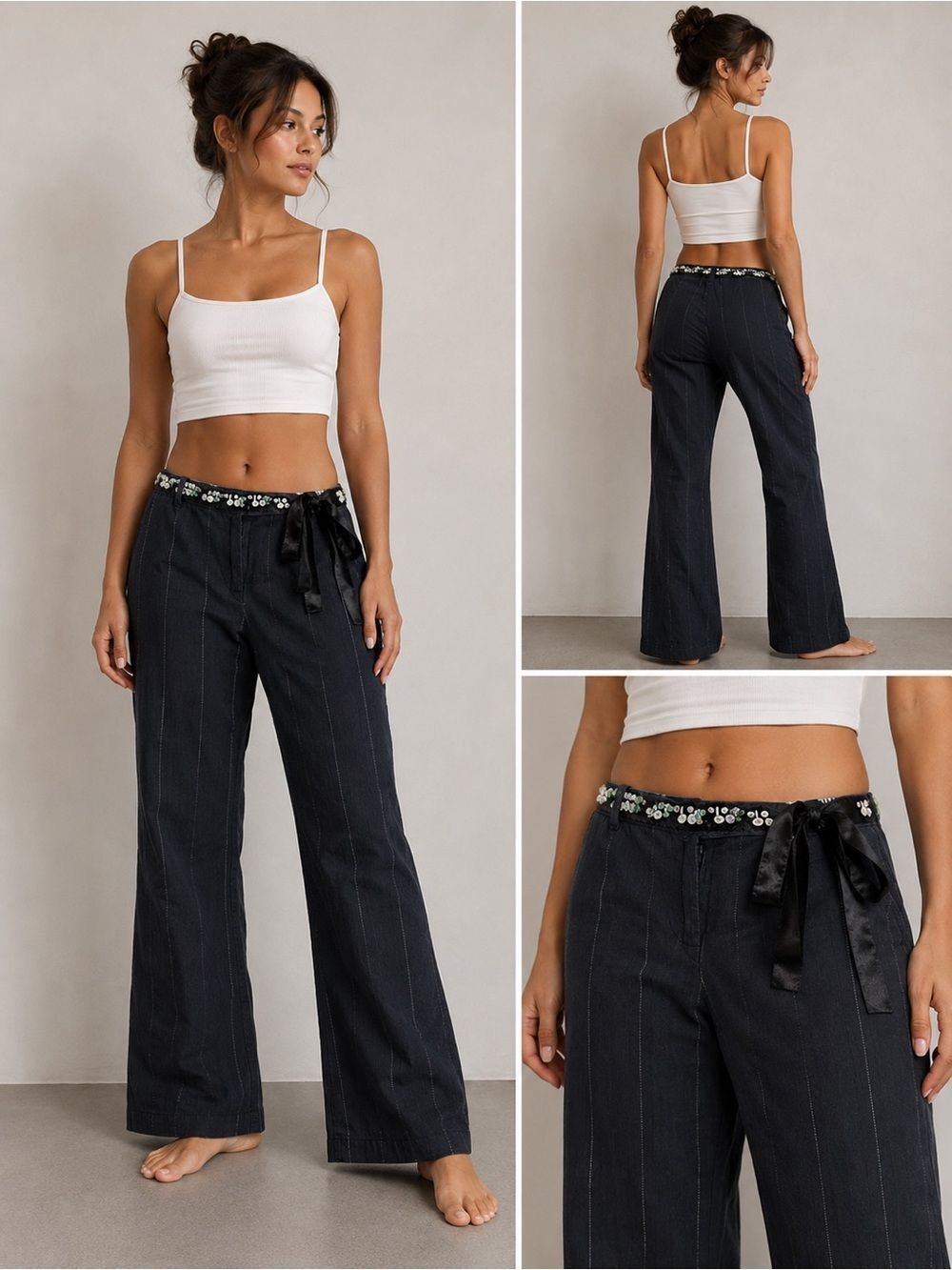 Three Pink Hearts Bohemian Cotton Silver Stripped Pants Size 9